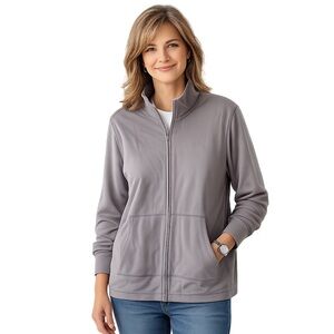 Eileen Fisher Organic Cotton Neutral Gray Zip Front Lounge Sweatshirt Size XL